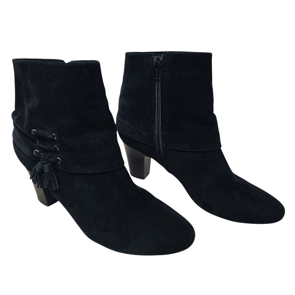 Ditto Vaneli Ankle Boots Womens Black Suede 8.5 Tassel Zip 2.5" Stack Heel Boho‎